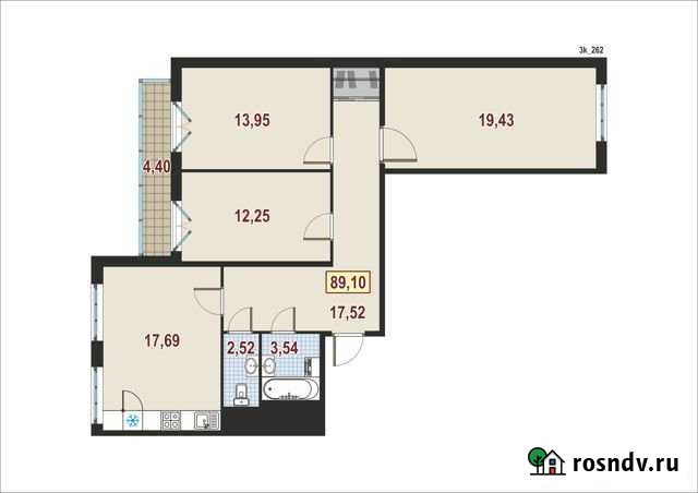 3-комнатная квартира, 89.1 м², 4/10 эт. на продажу в Санкт-Петербурге Санкт-Петербург - изображение 1