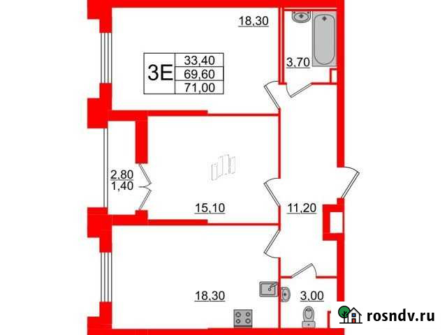 2-комнатная квартира, 71 м², 2/23 эт. на продажу в Санкт-Петербурге Санкт-Петербург - изображение 1