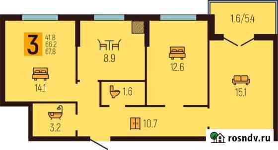 3-комнатная квартира, 67.8 м², 12/16 эт. на продажу в Калининграде Калининград