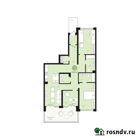 2-комнатная квартира, 101.9 м², 1/12 эт. на продажу в Тюмени Тюмень - изображение 1