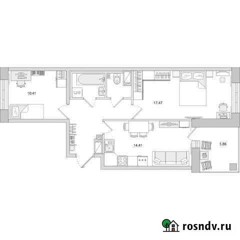 2-комнатная квартира, 61 м², 17/17 эт. на продажу в Санкт-Петербурге Санкт-Петербург - изображение 1