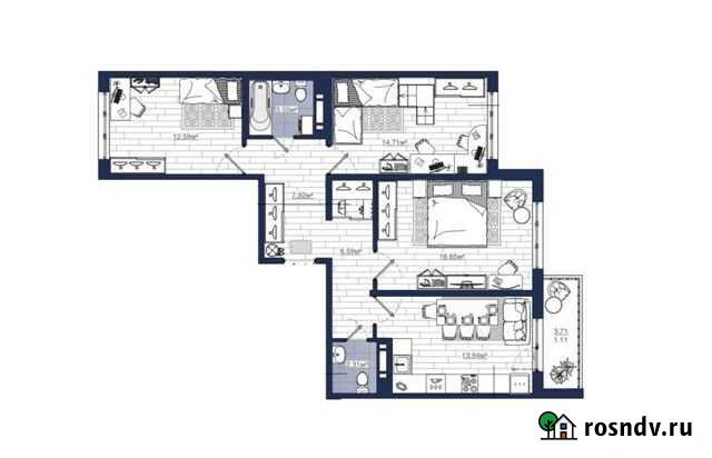 3-комнатная квартира, 79.4 м², 4/17 эт. на продажу в Санкт-Петербурге Санкт-Петербург - изображение 1