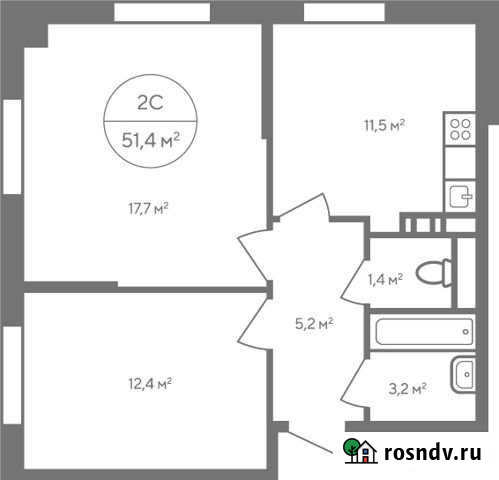 2-комнатная квартира, 51.4 м², 11/15 эт. на продажу в Москве Москва - изображение 1
