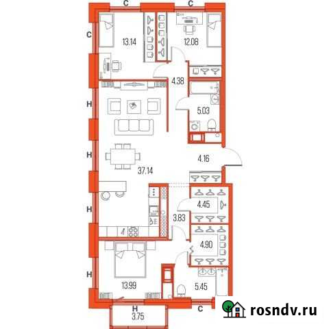 3-комнатная квартира, 108.6 м², 7/22 эт. на продажу в Санкт-Петербурге Санкт-Петербург - изображение 1