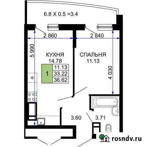 1-комнатная квартира, 36.6 м², 21/24 эт. на продажу в Краснодаре Краснодар