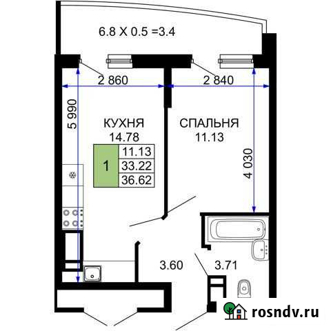 1-комнатная квартира, 36.6 м², 21/24 эт. на продажу в Краснодаре Краснодар - изображение 1