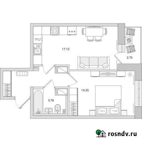 1-комнатная квартира, 44.7 м², 17/17 эт. на продажу в Санкт-Петербурге Санкт-Петербург - изображение 1