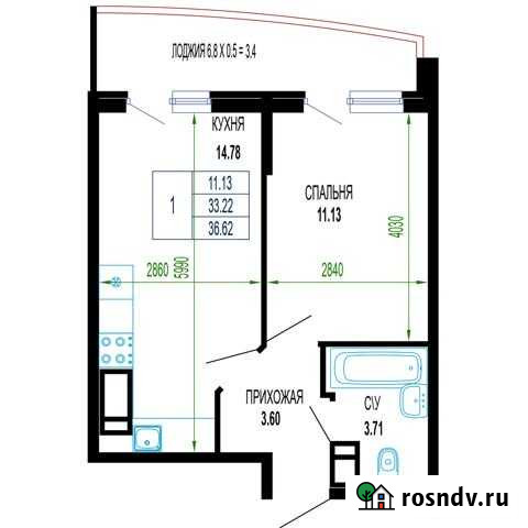 1-комнатная квартира, 36.6 м², 21/24 эт. на продажу в Краснодаре Краснодар - изображение 1