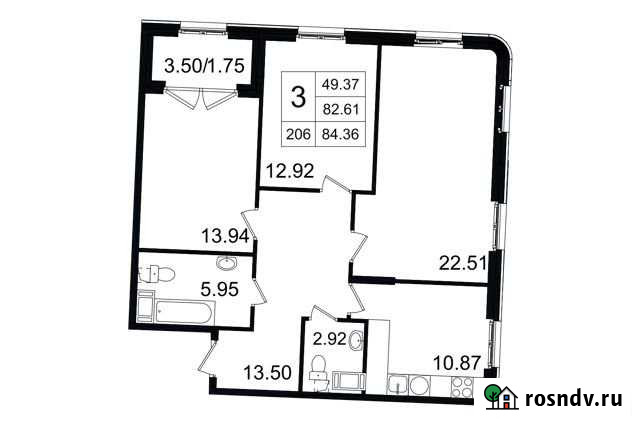 3-комнатная квартира, 84.4 м², 7/9 эт. на продажу в Санкт-Петербурге Санкт-Петербург - изображение 1