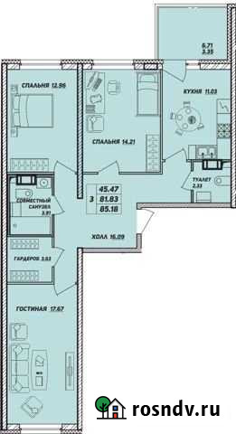 3-комнатная квартира, 85.2 м², 10/12 эт. на продажу в Санкт-Петербурге Санкт-Петербург - изображение 1