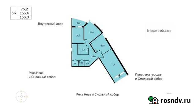 3-комнатная квартира, 153.8 м², 3/16 эт. на продажу в Санкт-Петербурге Санкт-Петербург - изображение 1