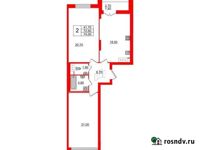 2-комнатная квартира, 74 м², 6/15 эт. на продажу в Санкт-Петербурге Санкт-Петербург - изображение 1