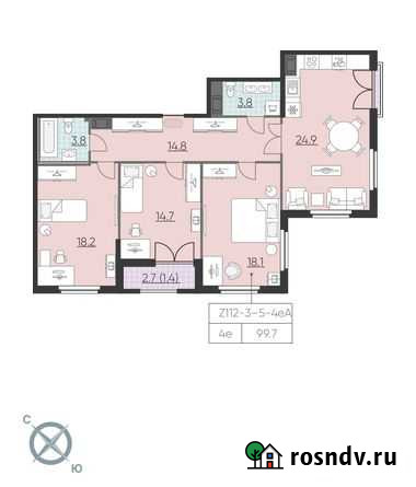 3-комнатная квартира, 99.7 м², 4/23 эт. на продажу в Санкт-Петербурге Санкт-Петербург - изображение 1
