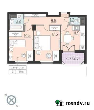 2-комнатная квартира, 59.6 м², 7/23 эт. на продажу в Санкт-Петербурге Санкт-Петербург - изображение 1