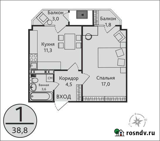 1-комнатная квартира, 38.8 м², 10/15 эт. на продажу в Перми Пермь - изображение 1