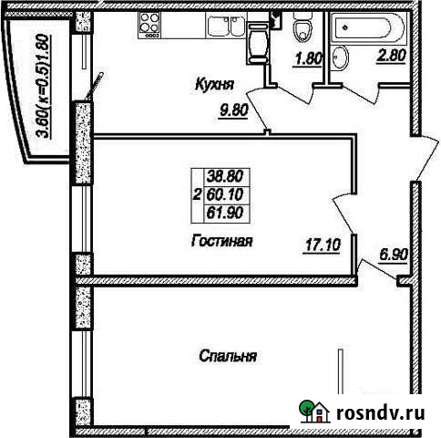 2-комнатная квартира, 60.1 м², 13/25 эт. на продажу в Санкт-Петербурге Санкт-Петербург - изображение 1