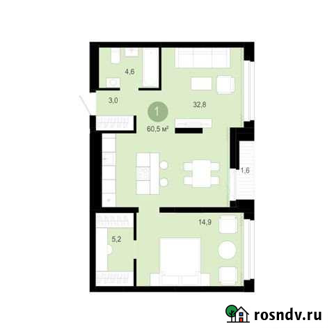 1-комнатная квартира, 62.1 м², 2/10 эт. на продажу в Тюмени Тюмень - изображение 1