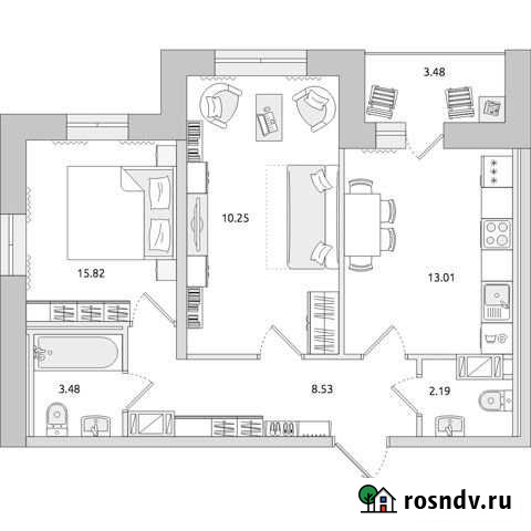 2-комнатная квартира, 56.8 м², 7/17 эт. на продажу в Мурино Мурино - изображение 1