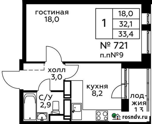 1-комнатная квартира, 33.4 м², 21/22 эт. на продажу в Балашихе Балашиха - изображение 1