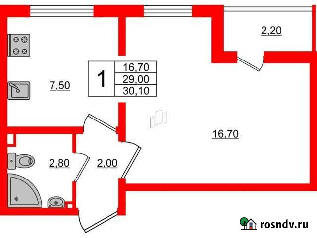 1-комнатная квартира, 30.1 м², 2/23 эт. на продажу в Санкт-Петербурге Санкт-Петербург - изображение 1