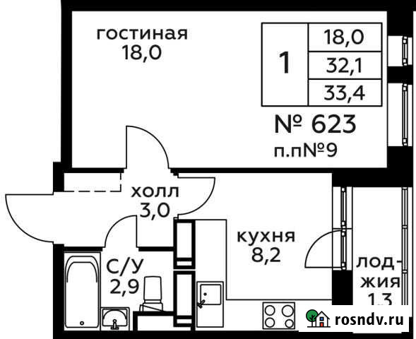 1-комнатная квартира, 33.4 м², 14/22 эт. на продажу в Балашихе Балашиха - изображение 1
