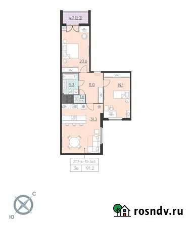 2-комнатная квартира, 91.2 м², 6/23 эт. на продажу в Санкт-Петербурге Санкт-Петербург - изображение 1
