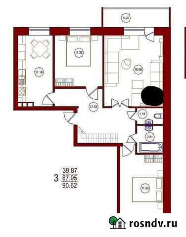 3-комнатная квартира, 90.6 м², 17/17 эт. на продажу в Воронеже Воронеж - изображение 1