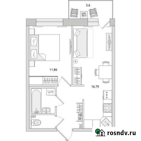 1-комнатная квартира, 42.1 м², 12/18 эт. на продажу в Мурино Мурино - изображение 1
