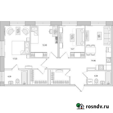 3-комнатная квартира, 80.8 м², 4/4 эт. на продажу в Санкт-Петербурге Санкт-Петербург - изображение 1