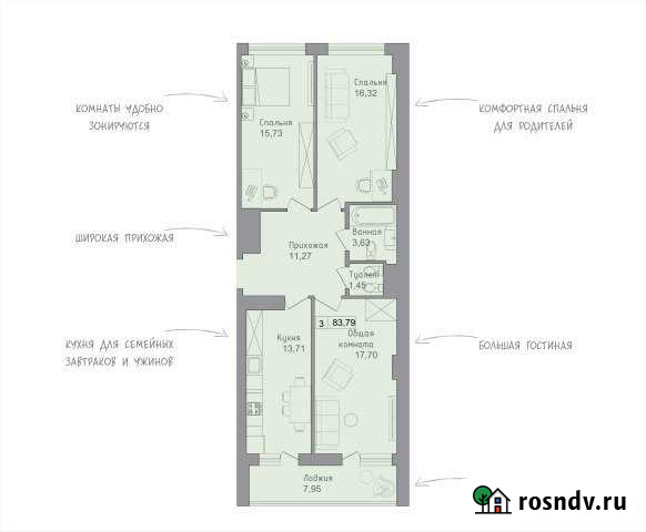 3-комнатная квартира, 83.8 м², 9/18 эт. на продажу в Батайске Батайск - изображение 1