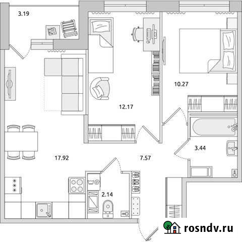 2-комнатная квартира, 56.7 м², 12/14 эт. на продажу в Санкт-Петербурге Санкт-Петербург - изображение 1