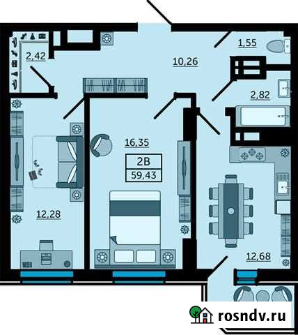 2-комнатная квартира, 60 м², 14/24 эт. на продажу в Ростове-на-Дону Ростов-на-Дону - изображение 1