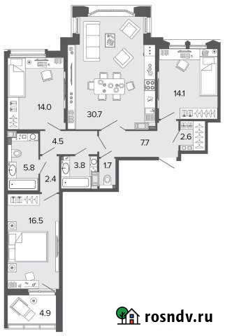 3-комнатная квартира, 103.8 м², 4/8 эт. на продажу в Санкт-Петербурге Санкт-Петербург - изображение 1