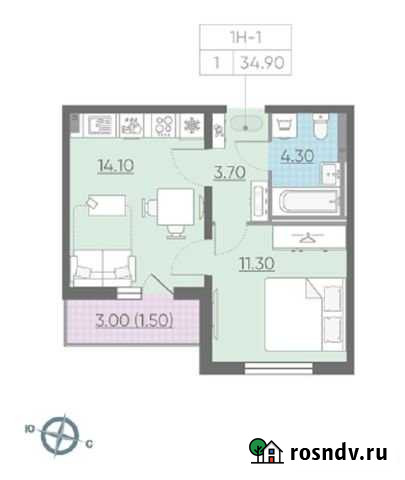 1-комнатная квартира, 35 м², 2/26 эт. на продажу в Санкт-Петербурге Санкт-Петербург - изображение 1