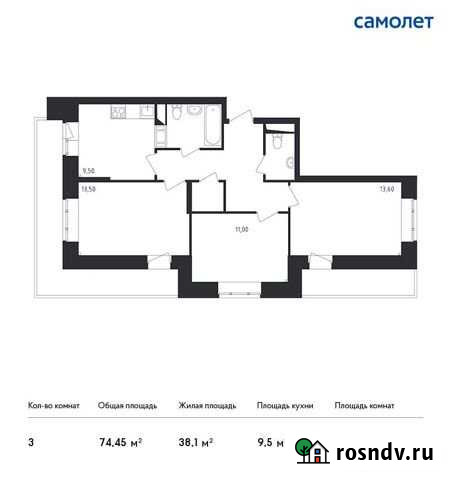 3-комнатная квартира, 74.5 м², 8/17 эт. на продажу в Люберцах Люберцы - изображение 1