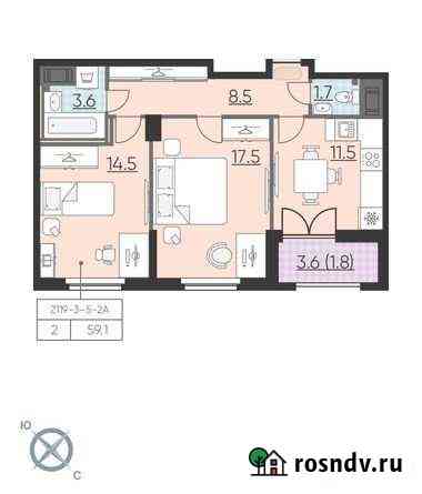 2-комнатная квартира, 59.1 м², 3/23 эт. на продажу в Санкт-Петербурге Санкт-Петербург