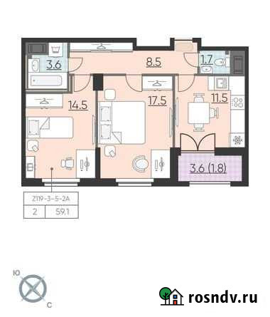 2-комнатная квартира, 59.1 м², 3/23 эт. на продажу в Санкт-Петербурге Санкт-Петербург - изображение 1
