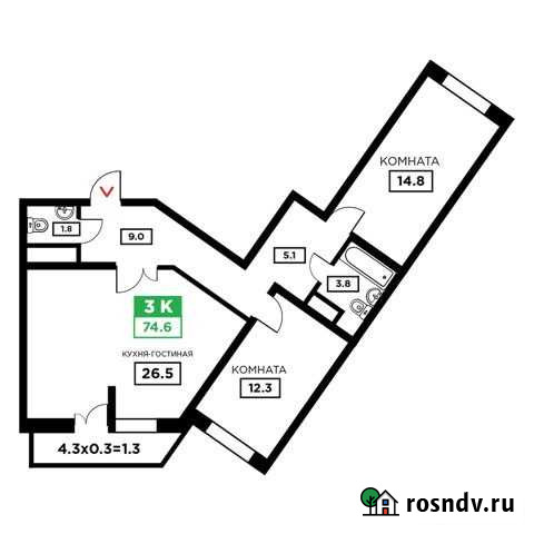 3-комнатная квартира, 74.6 м², 15/24 эт. на продажу в Краснодаре Краснодар - изображение 1