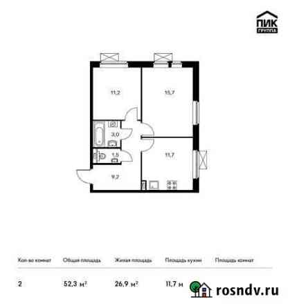 2-комнатная квартира, 52.3 м², 20/24 эт. на продажу в Видном Видное