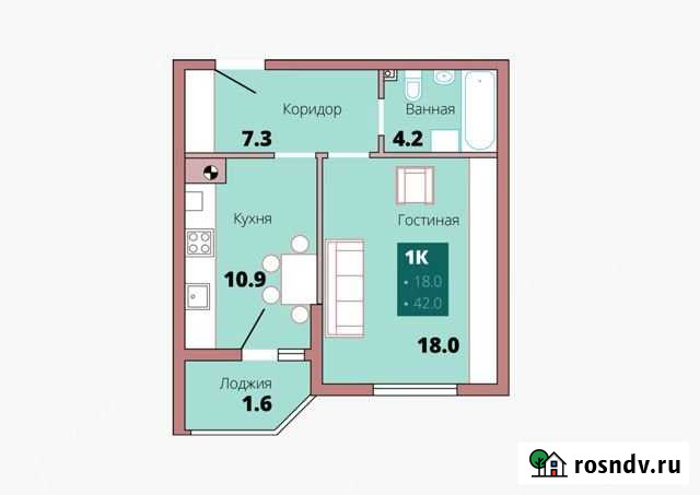 1-комнатная квартира, 42 м², 1/8 эт. на продажу в Калининграде Калининград - изображение 1