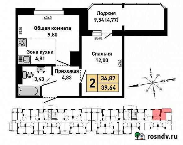 2-комнатная квартира, 39.6 м², 10/17 эт. на продажу в Барнауле Барнаул - изображение 1