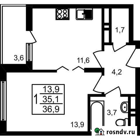 1-комнатная квартира, 36.9 м², 13/17 эт. на продажу в Мытищах Мытищи - изображение 1