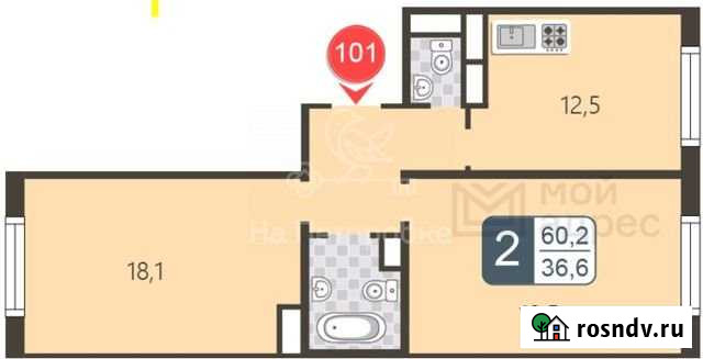 2-комнатная квартира, 60.2 м², 3/17 эт. на продажу в Москве Москва - изображение 1