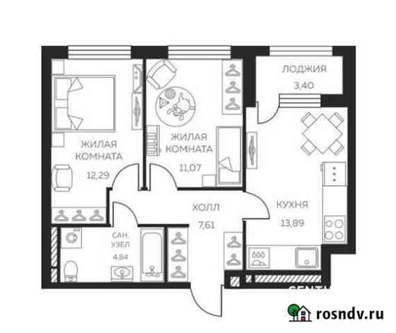 2-комнатная квартира, 51.4 м², 19/29 эт. на продажу в Екатеринбурге Екатеринбург