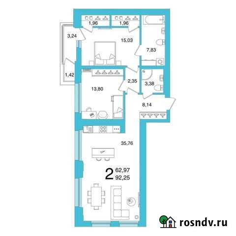 2-комнатная квартира, 92.3 м², 18/25 эт. на продажу в Уфе Уфа - изображение 1