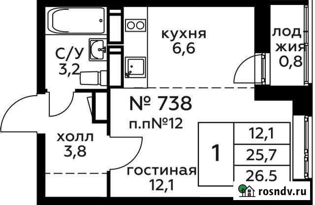 Квартира-студия, 26.5 м², 22/22 эт. на продажу в Балашихе Балашиха - изображение 1