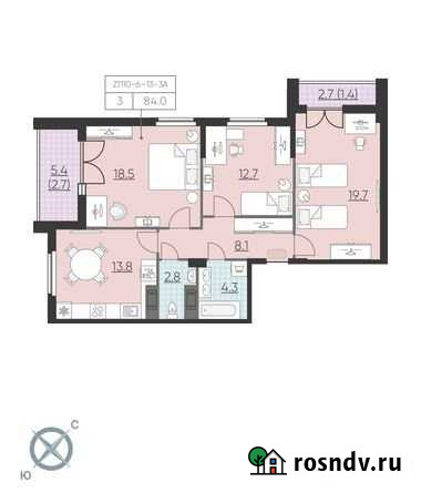 3-комнатная квартира, 84 м², 13/23 эт. на продажу в Санкт-Петербурге Санкт-Петербург - изображение 1