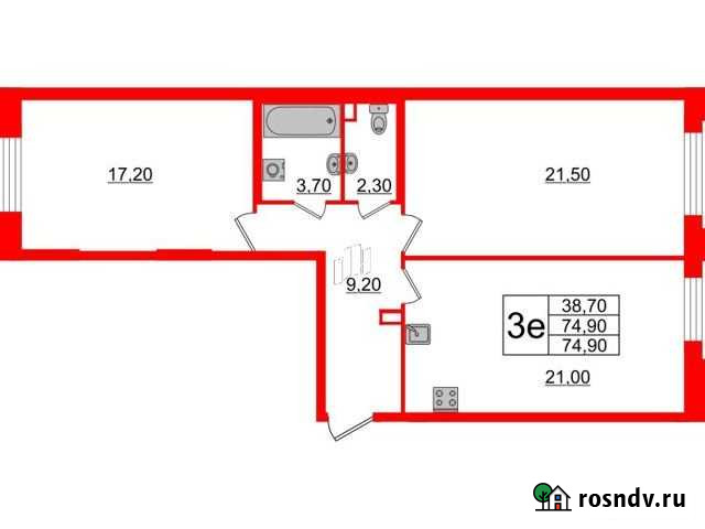 2-комнатная квартира, 74.9 м², 2/18 эт. на продажу в Санкт-Петербурге Санкт-Петербург - изображение 1