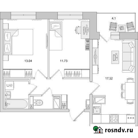 2-комнатная квартира, 57.8 м², 10/20 эт. на продажу в Санкт-Петербурге Санкт-Петербург - изображение 1