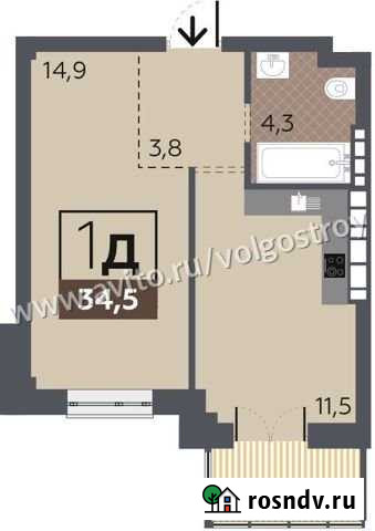 1-комнатная квартира, 34.5 м², 2/6 эт. на продажу в Волгограде Волгоград - изображение 1